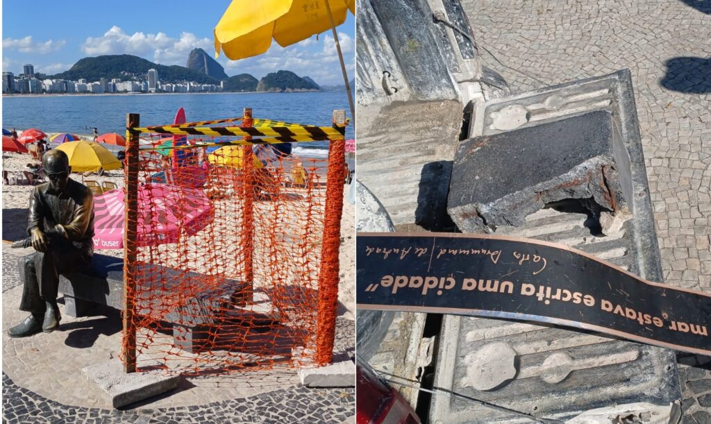 turista-quebra-‘banco-de-drummond’-em-copacabana-tentando-abrir-coco